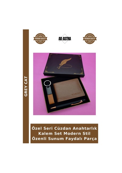 Grey Cat Özel Seri Cüzdan Anahtarlık Kalem Set Modern Stil Özenli Sunum Faydalı Parça Çok Renkli