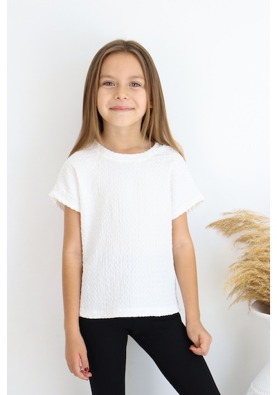 Fesshera Kids Kız Çocuk Dokulu Yumuşak T-shirt Konforlu, Zarif Ve Günlük Şıklığın Anahtarı Beyaz