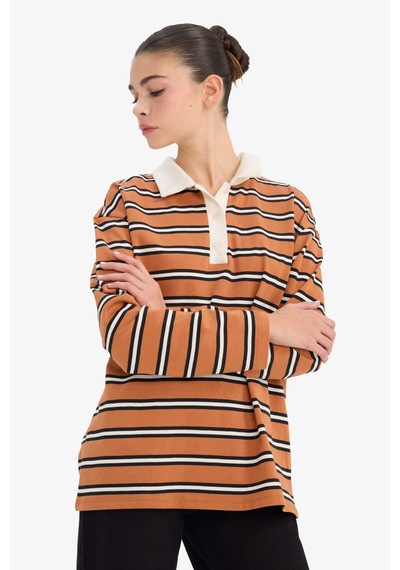 Defacto Loose Fit Polo Yaka Sweatshirt G6490ax25wnbn50 Kahve-bn50