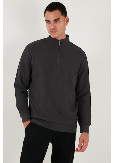 Buratti Pamuklu Regular Fit Yarım Fermuarlı Dik Yaka Erkek Sweat 5905716 Antrasit