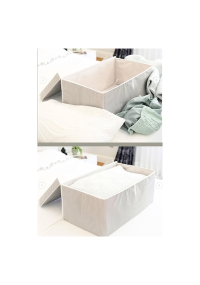 Mega Plus Kutu Hurç, Yorgan Yastık Çarşaf Dolapiçi Düzenleyici Mukavva Destekli 70x40cm 2 Adet Gri Gri - Beyaz
