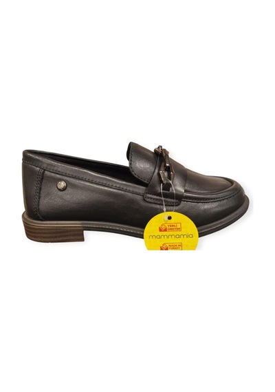Mammamia D25ka-3800 Kısa Topuk Kadın Loafer Deri Ayakkabı Siyah