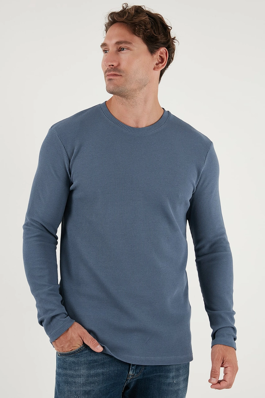 Buratti Pamuklu Bisiklet Yaka Slim Fit Basic Erkek Sweat 5905073S2 Koyu Gri-Lacivert