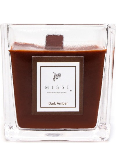 Kare Cam Ahşap Fitilli Dark Amber Kokulu Vegan Mum 8x8 Cm
