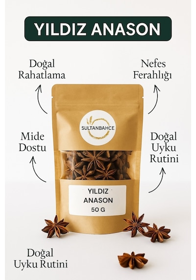 Sultanbahçe Yıldız Anason 50 Gr %100 Doğal, Kurutulmuş, Katkısız Baharat Ve Bitki Çayı