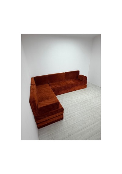 Premium Kadife Kumaş, Konforlu Yer Kanepesi ,modüler Şark Köşesi Takımı - Kiremit - 40 Cm- L Set Turuncu