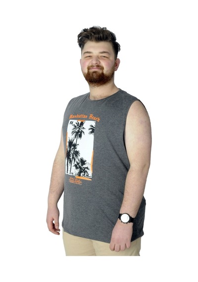 Mode Xl Büyük Beden T-Shirt Kolsuz Manhattan Beach 22161 Antramelanj 001