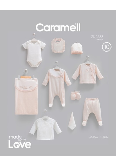 Caramell Fashion Girl 10 Parça Hastane Çıkışı Zıbın Seti Somon renkli