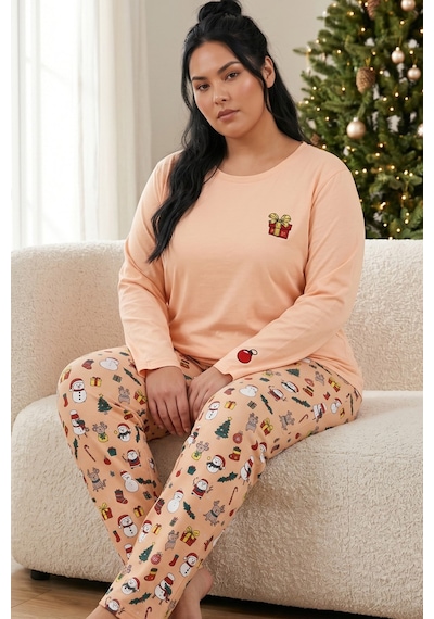 Siyah İnci Pamuklu Likralı Büyük Beden Battal Boy Örme Pijama Takım26240925 Somon Siyah İnci Pamuklu Likralı Büyük Beden Battal Boy Örme Pijama Takım26240925 Somon