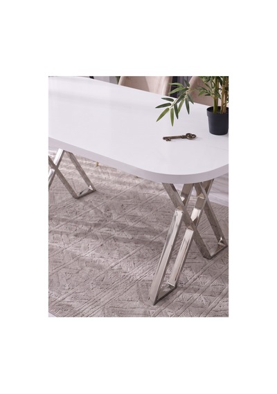 Nesa 90x170 Mdf X Ayak Masa Yemek Masası/mutfak Masası Beyaz/nikel Beyaz/nikel