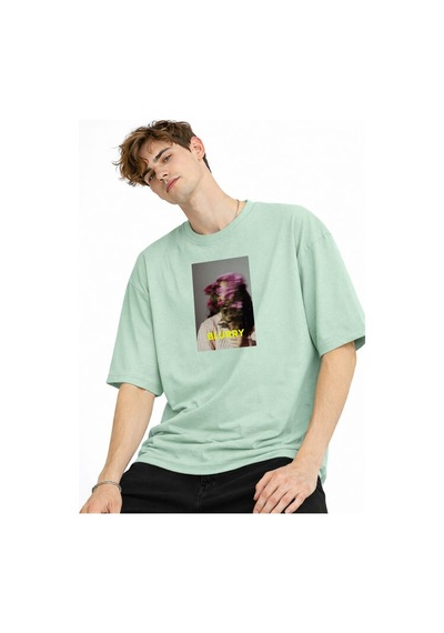 Alemdarshop Blurry - Oversize Erkek Tişört Su Yesılı