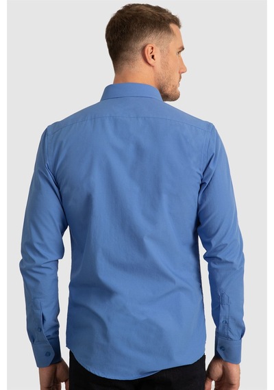 Tudors Slim Fit Dar Kesim Tery Cotton Erkek Gömlek-23407 Mavi Tudors Slim Fit Dar Kesim Tery Cotton Erkek Gömlek-23407 Mavi