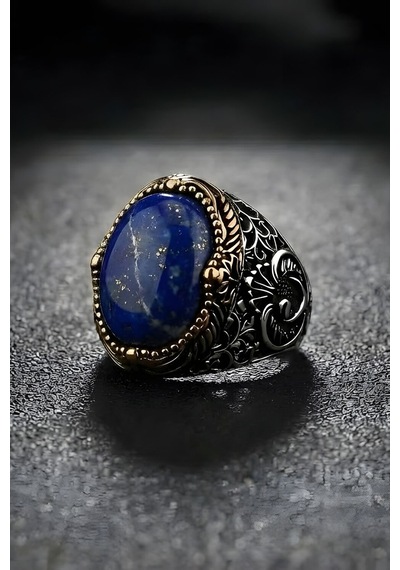 Hünkar Model Lapis Lazuli Taşlı Gümüş Erkek Yüzük 17 Gümüş