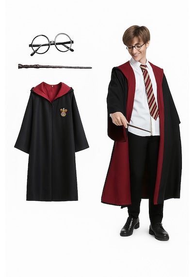 Kg Harry Potter Premium Kostüm Seti Cübbe Asa Gözlük Seti Gryffindor Slytherin Hufflepuff Kırmızı