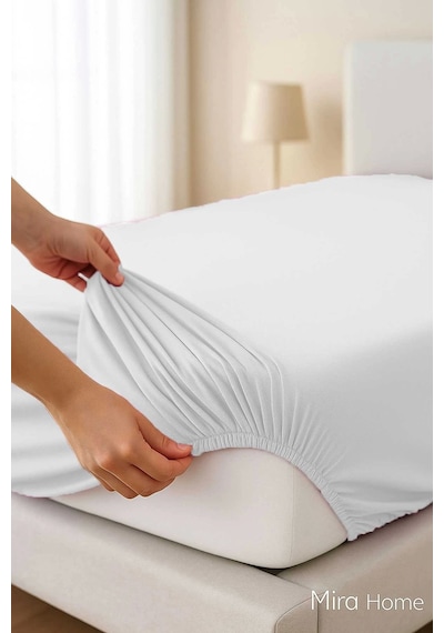 Çift Kişilik Düz Penye %100 Pamuklu Lastikli Çarşaf 160x200 Newsheet Beyaz Çok Renkli