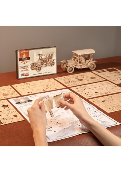 Rokr Mc801 Klasik Araba Vintage Car Dıy Minyatür Maket Model Seti Ahşap 3d Wooden Puzzle 3d Model Kit Detaylı Dekoratif Hobi Seti Ahşap Maket