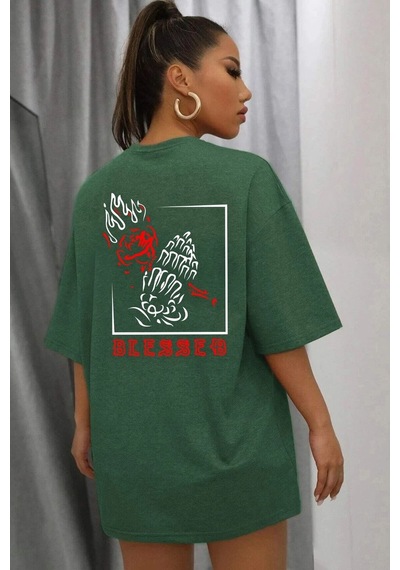 Unisex Blesseb Baskılı T-shirt Yeşil