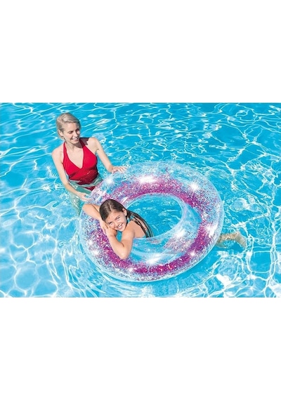 Mandalina Intex Glitter Tube Şeffaf Havuz Deniz Yüzme Simidi 107 Cm Pembe Çok Renkli