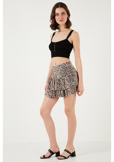 Lela Leoparlı Slim Fit Fırfırlı Mini Boy Bayan Şort Etek 5866293 Leopar