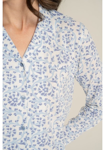 Pierre Cardin Kadın Flowers Mavi Gömlek Pijama Takımı Pc9271-s-v1 Pc9271-s-v1