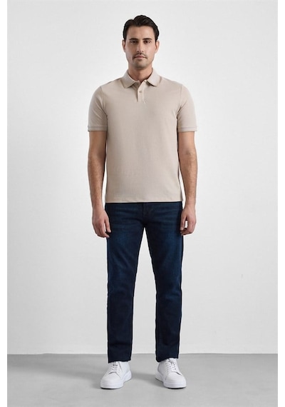 Süvari Bej Regular Düz Baskısız Pike Fermuarlı Polo Yaka Nefes Alabilen Tişört Ts1014000472-bj3