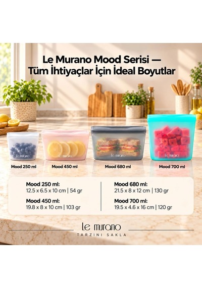 Mood 680 Ml Platinum Silikon Sızdırmaz Gıda Saklama Torbası