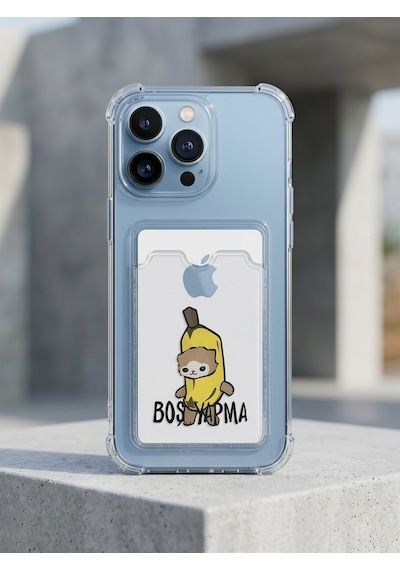 Hepsi Apple İphone Uyumlu 13 Pro Max Boş Yapma Muz Detaylı Kart Bölmeli Şeffaf Telefon Kılıfı Najmaddin Çok Renkli