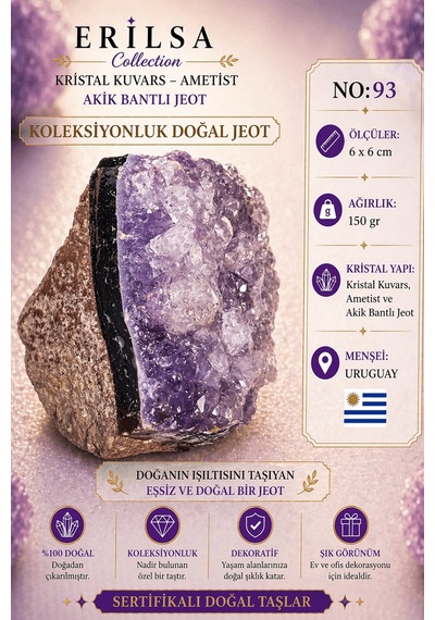 Sertifikalı Kristal Kuvars Ametist Akik Bantlı Jeot Doğal Taş Kol 84185432