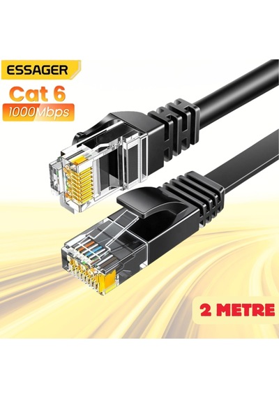 Essager 2 Metre Cat6 1000mbps Süper Hızlı Gecikmesiz Ethernet Kablosu, 1gbps Altın Kablama Uçlu İnternet Kablosu
