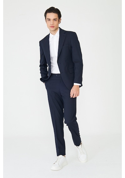 Lacivert Modern Slim Fit Dokulu Kumaş Şık Klasik Yaka Zamansız Takım Elbise Laci