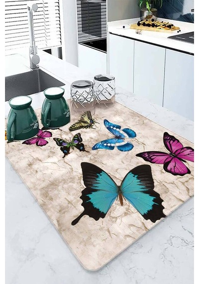 Çok Renkli Kelebekli Microfiber Bulaşık Kurutma Matı Mm027n11