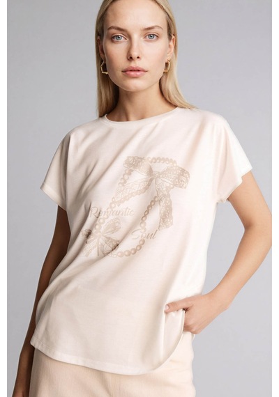 Defacto Baskılı Ekru Kadın T-shirt H2449ax/er105
