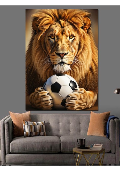 Ahşap Tablo Futbol Oynayan Aslan Kral