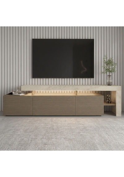 Beliz Modern Led Işıklı 3 Kapaklı, Raflı Tv Sehpası 192 Cm Traverten/sıcak Meşe Beliz Modern Led Işıklı 3 Kapaklı, Raflı Tv Sehpası 192 Cm Traverten/sıcak Meşe