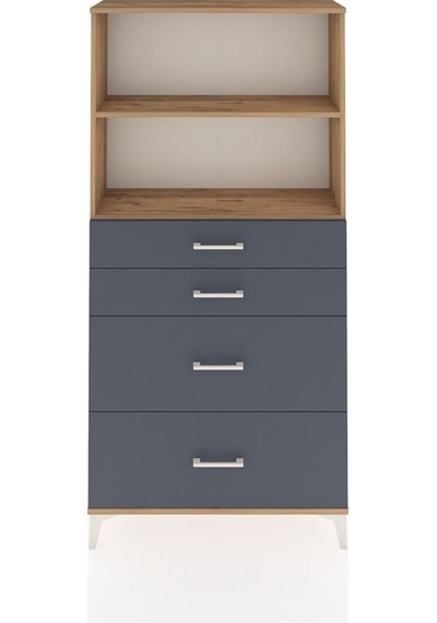 Arges Dolap 2 Raflı 4 Çekmeceli 88x30x182 Çam-antrasit Atlas Çam