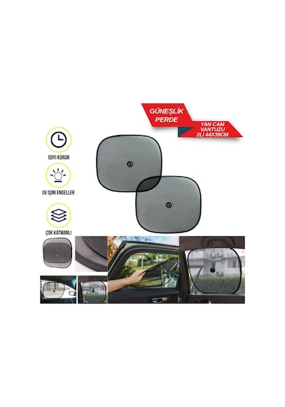 Araç Yan Cam Güneşlik 2 Li Set Statik Vantuzlu Oto Cam Perdesi Uv Koruyucu 44x39 Mm
