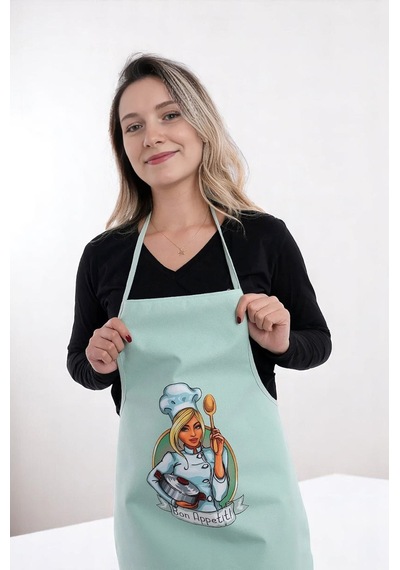 Siyah Chef Leke Tutmaz Kumaş Mutfak Önlüğü Yeşil
