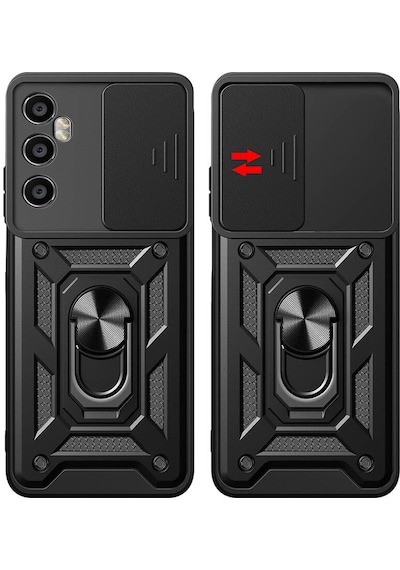 Realme C65 4g Kılıf Magnetik Standlı Kamera Korumalı Zore Sürgülü Vega Kapak Mavi