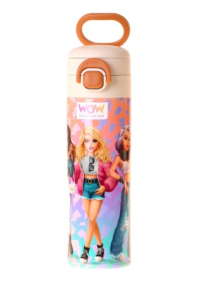 Wow Generation 520 Ml Shine Baskılı Turuncu - Mor Kız Çocuk Çelik Termos Matara Çift İçim Kilitli Kapak - W6093