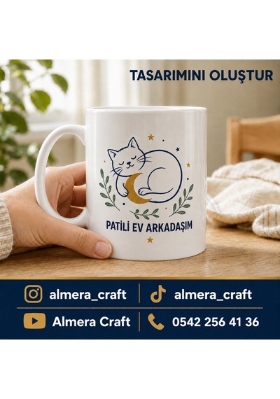 Kişiye Özel Kedi Kupası Patili Ev Arkadaşım Porselen Bardak