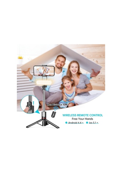 Çıkarılabilir Dolgu Işıklı Sabit Selfie Çubuğu Tripod, İphone, Samsung, Huawei, Sony Ve Diğer Akıllı Telefonlar İçin Kablosuz Uzaktan Kumandalı 360 Dönebilen Genişletilebilir Cep Telefonu Tripodu