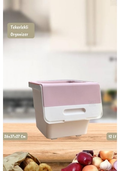 Tekerlekli Sebzelik Bpa Free Soğanlık Oyuncaklık Organizer Beyaz Beyaz Pembe 12 Lt Pembe-beyaz
