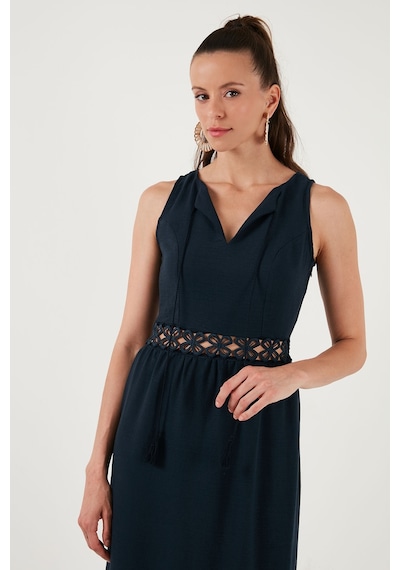 Lela Regular Fit Volanlı Kolsuz Midi Bayan Elbise 611El574 Lacivert
