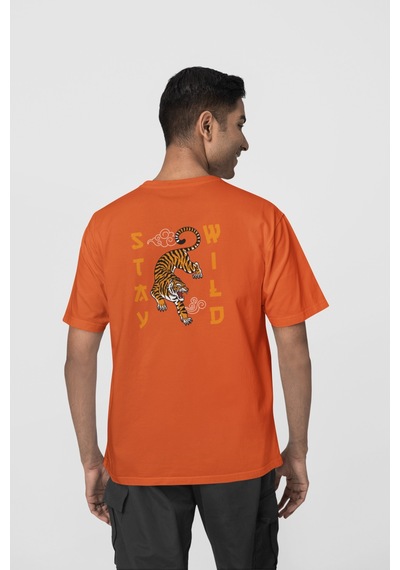 Stay Wild Ön-arka Baskılı %100 Pamuk Beyaz Kadın/erkek Unisex Rahat Kalıp Oversize T-shirt Turuncu Stay Wild Ön-arka Baskılı %100 Pamuk Beyaz Kadın/erkek Unisex Rahat Kalıp Oversize T-shirt Turuncu