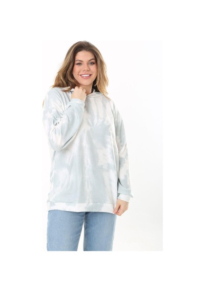 Şans Kadın Büyük Beden Yeşil Batik Desenli Kapşonlu Sweatshirt 65n37521-yeşil Yeşil