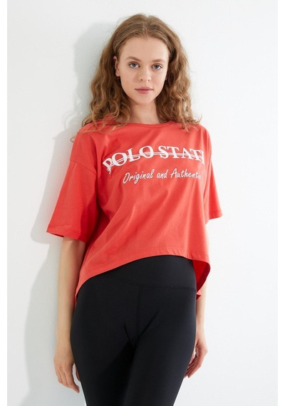 Kadın Baskılı Oversize T-shirt Oranj Turuncu