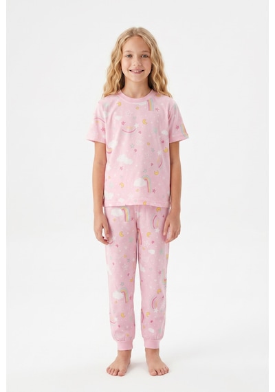 Alkın Kids 3-13 Yaş Kız Çocuk Gökkuşağı Desenli %100 Pamuklu Kısa Kollu Pijama Takımı Pembe Alkın Kids 3-13 Yaş Kız Çocuk Gökkuşağı Desenli %100 Pamuklu Kısa Kollu Pijama Takımı Pembe
