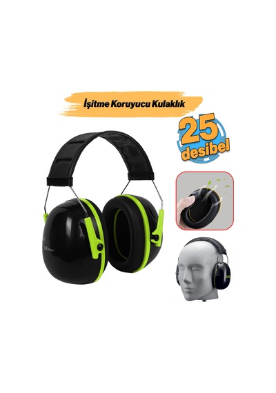Manşonlu Kulaklık Siyah Yeşil Gürültü Önleme 25 Db Ses Koruma Kulak İşitme Koruyucu