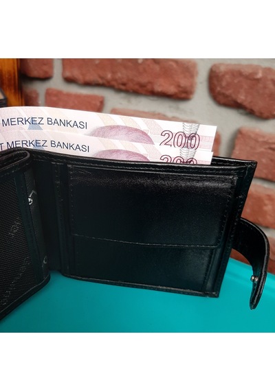 Gvnbag Hakiki Deri Erkek Bozuk Para Gözlü Çıtçıtlı Siyah Cüzdan Gvn-0120