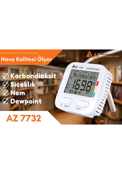 Az 7732 Karbondioksit Sıcaklık Nem Ölçer Sadece Pil İle Çalışır
